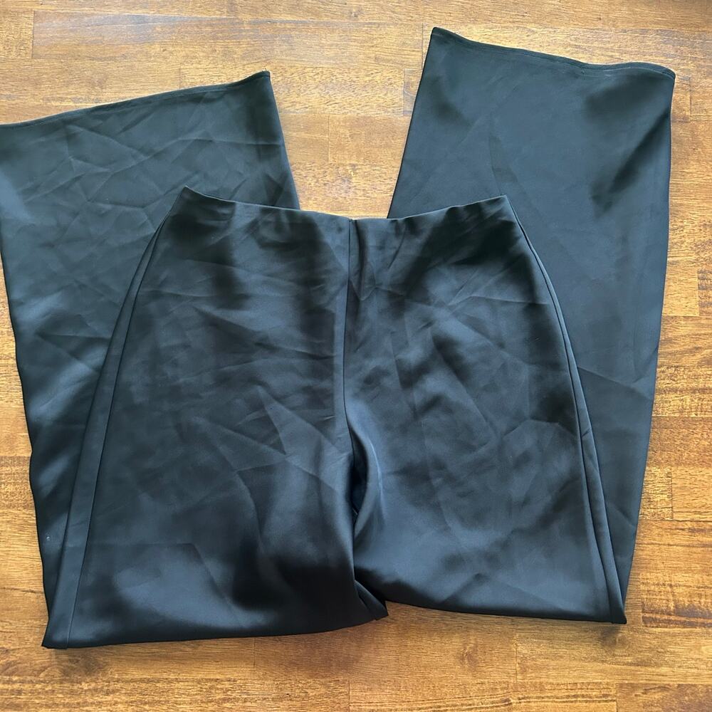 Rachel Roy Elegant Chic Wide-Leg Dress Pants Black, US Size 6 Silky Satin Formal - Picture 2 of 11